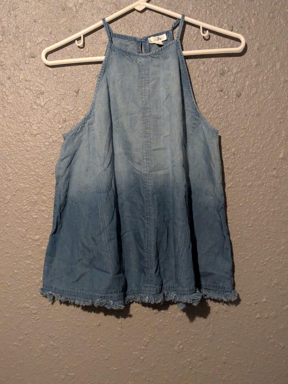 Sz L Light Wash Denim Halter Tank Top - Sleeveless Casual Chic Tea Rose